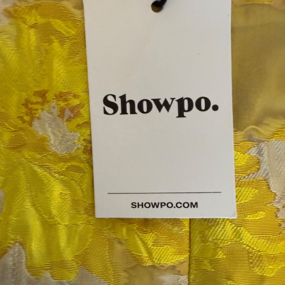 Showpo Brailey Jacquard Puff Sleeve Mini Dress Yellow Floral 6 NWT Babydoll - Picture 12 of 12